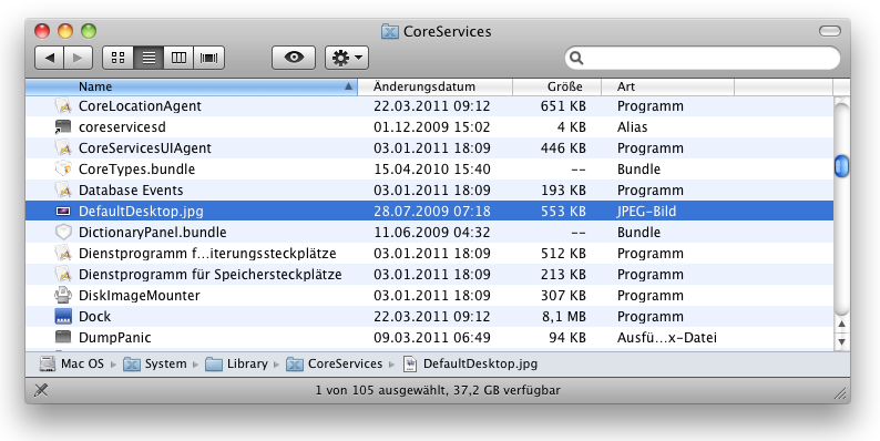 Hintergrundbild bei der Anmeldung in CoreServices - Mac OS X Snow Leopard 10.6