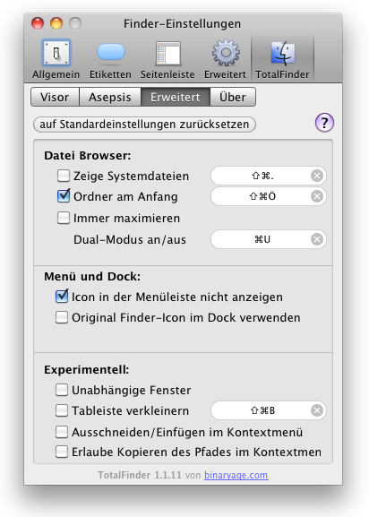 TotalFinder - Ordner am Anfang - Mac OS X Snow Leopard 10.6