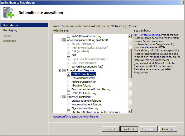 Microsoft IIS 7 Server-Protokollierung aktivieren