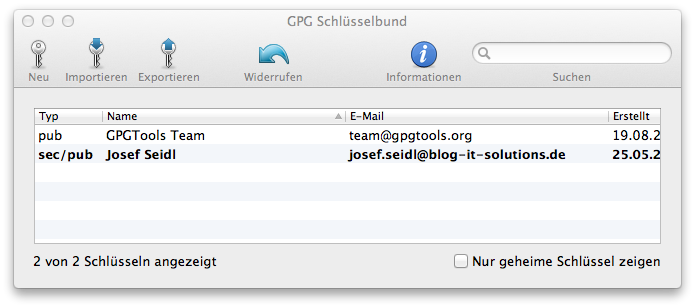 Mac OS - E-Mail Verschlüsselung in Thunderbird - Schlüsselverwaltung