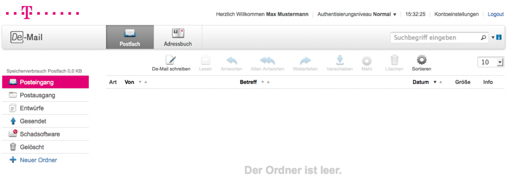 De-Mail der Deutschen Telekom im Detail - De-Mail Posteingang