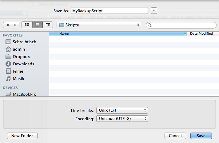 Mac OS - Backup mit rsync - Skript speichern