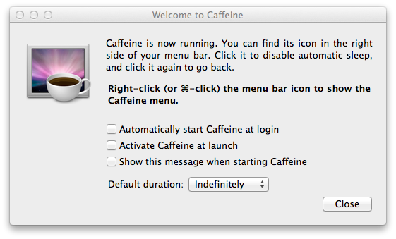 Mac OS - Ruhezustand vorübergehend verhindern - Caffeine Einstellungen