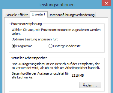 Windows 8 - Festplatte von Systemdateien säubern - Leistungsoptionen