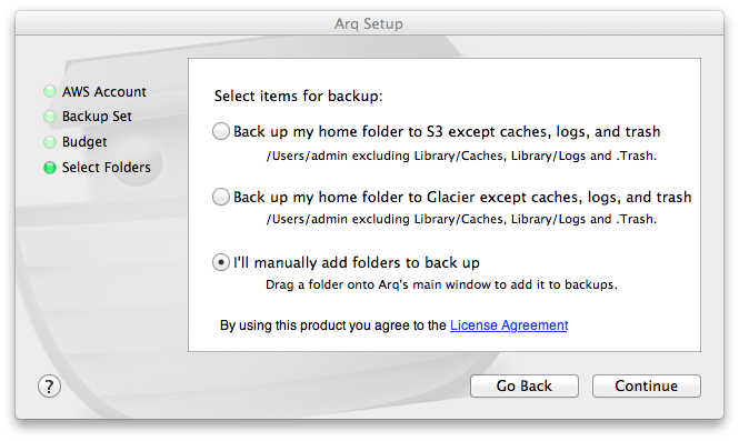 Mac OS – Datensicherung mit Amazon S3 - Arq Backup Ordner