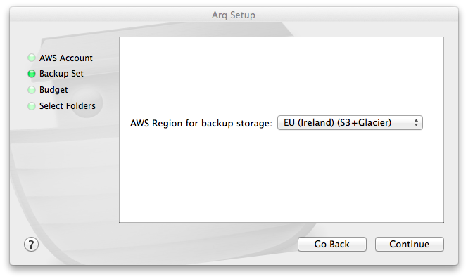 Mac OS – Datensicherung mit Amazon S3 - Arq Region einstellen