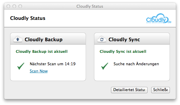 Online-Backup mit Cloudly unter Windows und Mac OS - Status