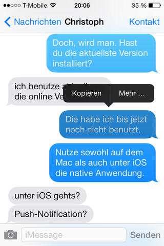 iPhone - SMS löschen unter iOS 7 - Kontextmenü
