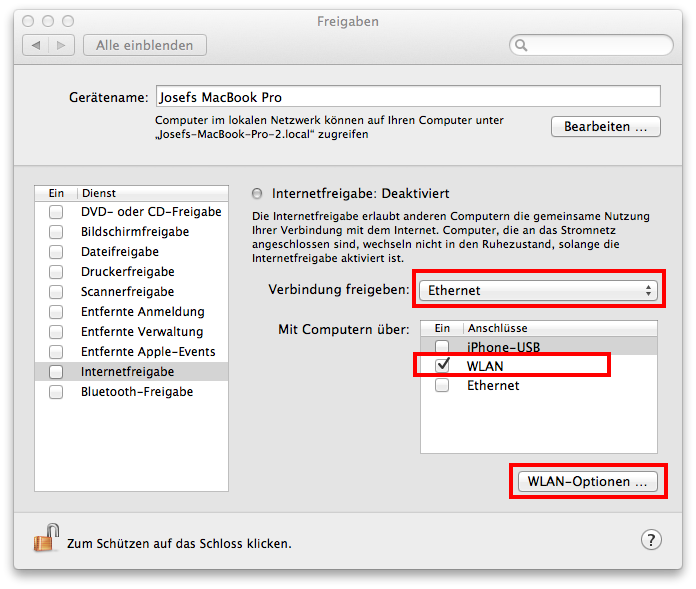 Mac OS - WiFi WLAN Hotspot - Konfiguration