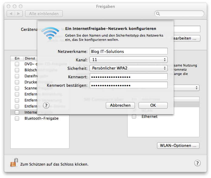 Mac OS - WiFi WLAN Hotspot - WLAN Optionen