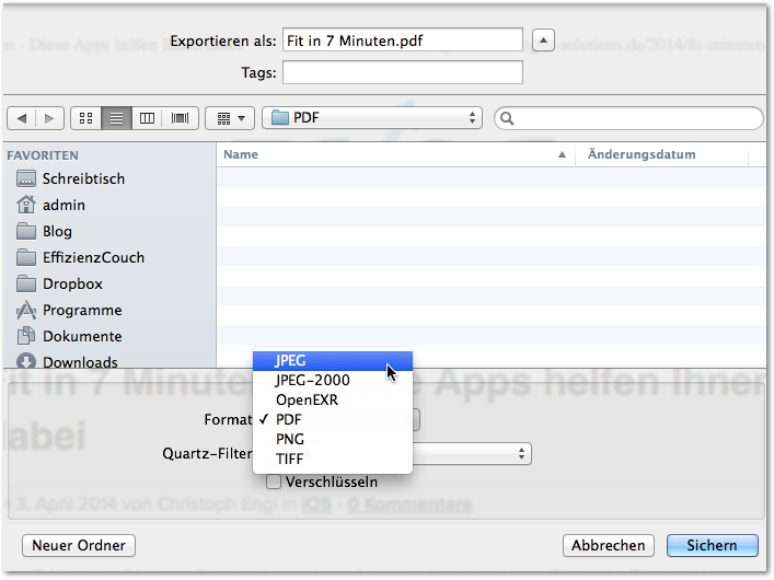PDF in JPG umwandeln - Mac OS - Format