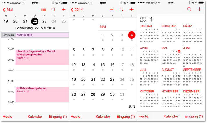 Die Kalender App am iPhone - Ansichten