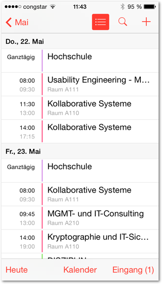 Die Kalender App am iPhone - Kalenderansicht Liste