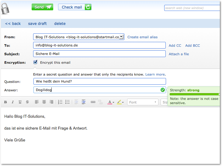 StartMail im Test - Verschlüsselte E-Mails - Frage und Antwort Verschlüsselung