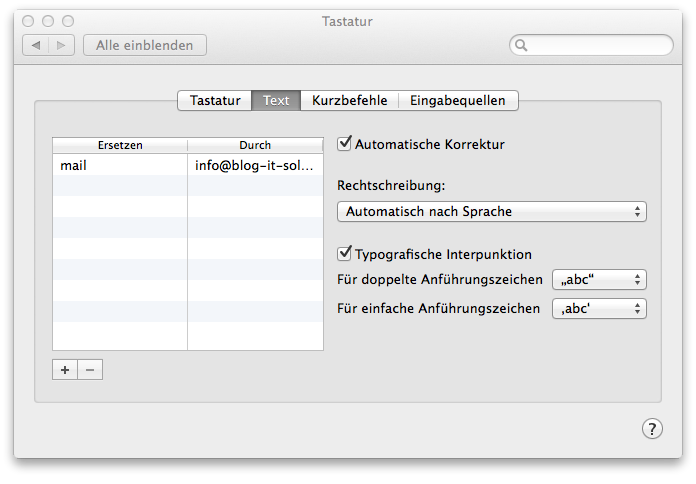 Mac OS - Textbaustein Programme - Boardmittel