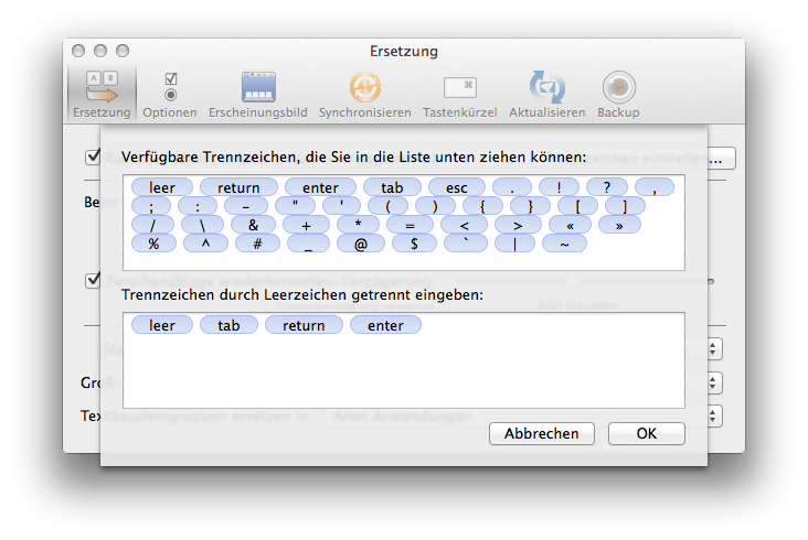 Mac OS - Textbaustein Programme - TextExpander Trennzeichen