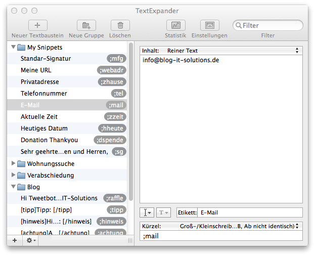 Mac OS - Textbaustein Programme - TextExpander