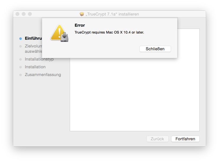 Mac OS Yosemite - TrueCrypt Installation - Fehler