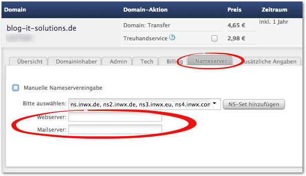 HostEurope Domain zu einem externen Anbieter umziehen - InterNetworX Nameserver