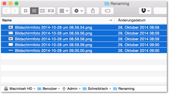 Mac OS - Mehrere Dateien gleichzeitig umbenennen  - Beispiel