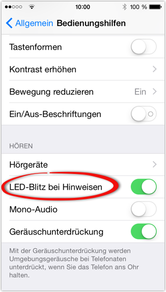 5 nützliche iPhone Tipps - LED-Blitz bei Hinweisen