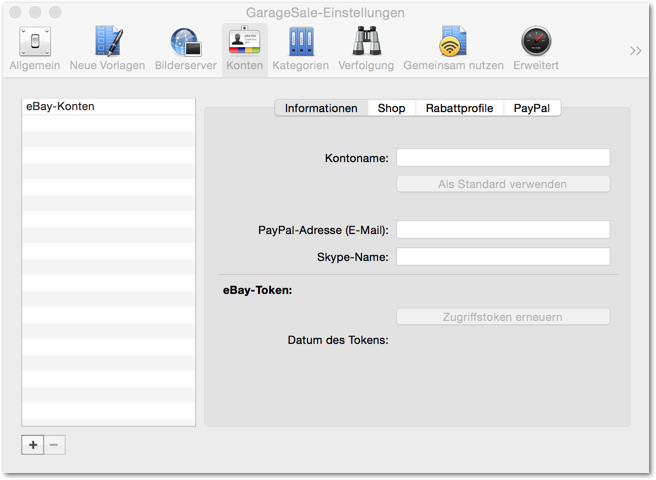 eBay Software für den Mac - eBay Konto einrichten