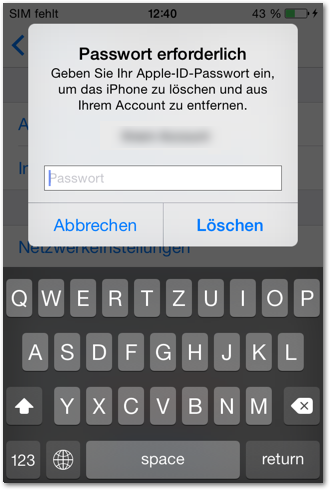 iPhone Daten sicher löschen - Apple ID Passwort