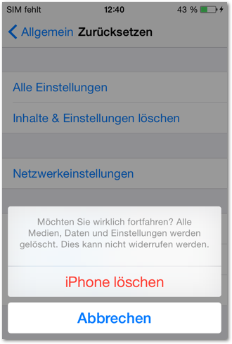 iPhone Daten sicher löschen - Bestätigung