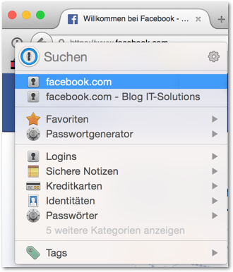 Mac OS - Passwort Manager - 1Password Mini in Firefox